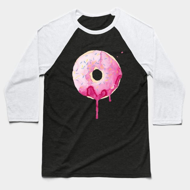 Cute Big Pink Donut Flowing watercolor design art Baseball T-Shirt by Bezra